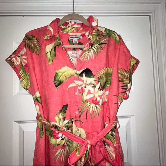 Tommy Bahama Tropical Floral Print Button Down Belted Linen Midi Dress - Picture 6 of 12